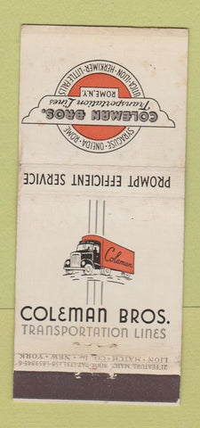 Matchbook Cover - Coleman Bros Trucking Rome NY WEAR 21 Strike Feature