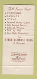 Matchbook Cover - First National Bank Gonzales TX 30 Strike