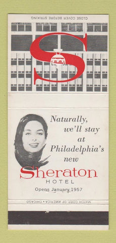 Matchbook Cover - Sheraton Hotel Philadelphia PA Indian Queen 1957 30 Strike
