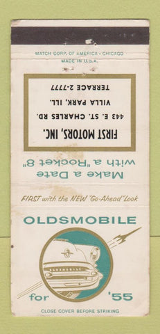 Matchbook Cover - 1955 Oldsmobile First Motors Villa Park IL WORN 30 Strike