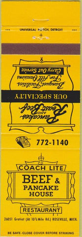 Matchbook Cover - Beef Pancake House Roseville MI