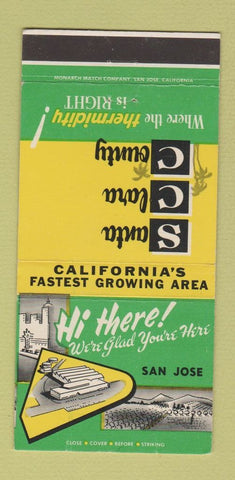 Matchbook Cover - Santa Clara County CA Tourism 30 Strike