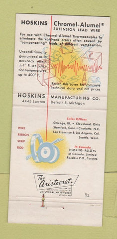 Matchbook Cover - Hoskins Chromel Alumel Detroit MI 30 Strike