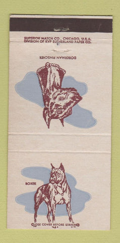 Matchbook Cover - Superior Match Dogs Boxer Doberman Pinscher  30 Strike