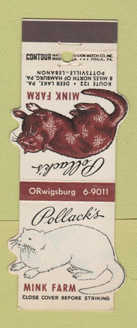 Matchbook Cover - Pollack's Mink Farm Deer Lake PA Contour