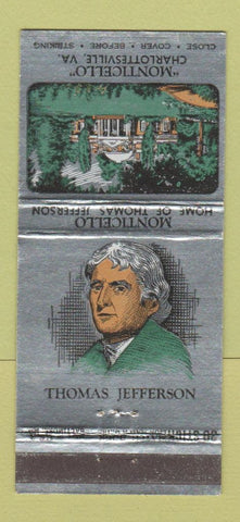 Matchbook Cover - Monticell Thomas Jefferson Charlottesville VA 30 Stick