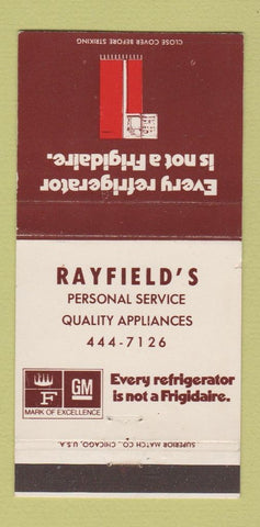 Matchbook Cover - Frigidaire GM Rayfield's Appliances 30 Strike