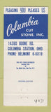 Matchbook Cover - Columbia Cut Stone Columbia Station OH 30 Strike