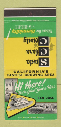 Matchbook Cover - Santa Clara County CA Tourism 30 Strike