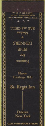 Matchbook Cover - ST Regin Inn Deferict NY