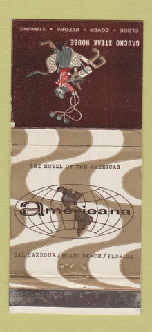 Matchbook Cover - Americana Hotel Miami Beach FL Gaucho Steak House 30 Strike
