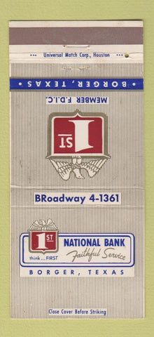 Matchbook Cover - 1st National Bank Borger TX WEAR 30 Strike