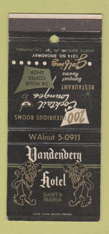 Matchbook Cover - Vanderberg Hotel Santa Maria CA 30 Strike