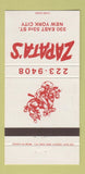 Matchbook Cover - Zapata's New York City WEAR 30 Strike