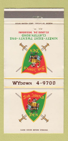 Matchbook Cover - Sir John's Den St Louis MO WEAR 30 Strike