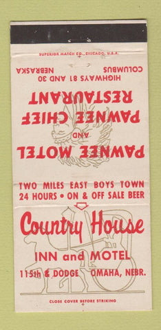 Matchbook Cover - Country House Inn Motel Omaha NE Columbus 30 Strike