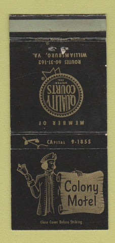 Matchbook Cover - Colony Motel Williamsburg VA WEAR 30 Strike