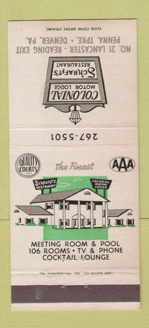 Matchbook Cover - Colonial Motor Lodge Denver PA 30 Strike