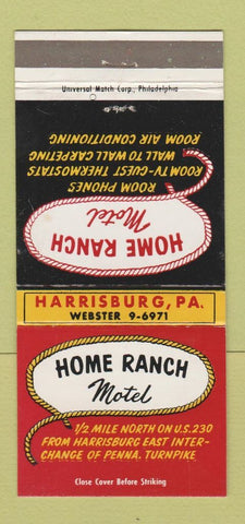 Matchbook Cover - Home Ranch Motel Harrisburg PA 30 Strike