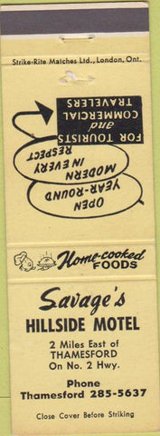 Matchbook Cover - Savage's Motel Thamseford ON