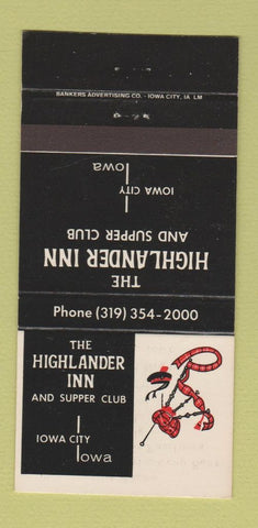 Matchbook Cover - Highlander Inn Iowa City IA 30 Strike