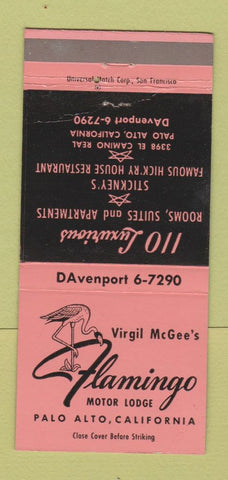 Matchbook Cover - Flamingo Motor Lodge Palo Alto CA 30 Strike