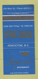 Matchbook Cover - Kimperial Restaurant Penticton BC Men's Clothes 30 Strike