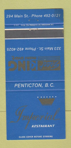 Matchbook Cover - Kimperial Restaurant Penticton BC Men's Clothes 30 Strike
