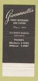 Matchbook Cover - Giovannetti's Restaurant Chicago IL  30 Strike