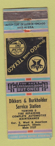 Matchbook Cover - Dikkers & Burkholder Texaco oil gas Freeport IL WORN