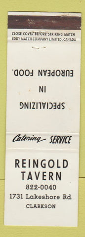 Matchbook Cover - Reingold Tavern Clarkson ON Mississauga