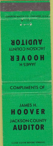 Matchbook Cover - James Hoover Jackson County Auditor OH