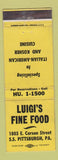 Matchbook Cover - Luigi's Fine Food Italian Kosher Pittsburgh PA WORN