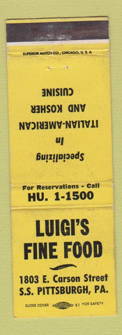 Matchbook Cover - Luigi's Fine Food Italian Kosher Pittsburgh PA WORN
