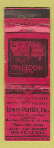 Matchbook Cover - Lowry Parrish Roofing Moline IL WEAR
