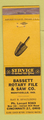 Matchbook Cover - Bassett Rotary File & Saw Cincinnati OH Monticello IN