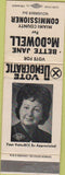 Matchbook Cover - Bette McDowell Miami Commissioner OH? WORN