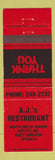 Matchbook Cover - AJ's Restaurant Fayette MO