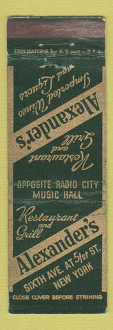 Matchbook Cover - Alexander's Restaurant New York City WEAR