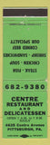 Matchbook Cover - Centre Restaurant Deli Pittsburgh PA