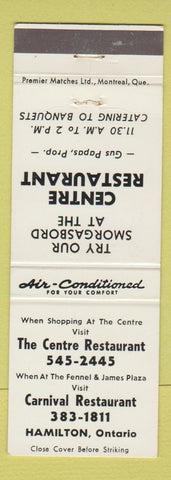 Matchbook Cover - Centre Restaurant Hamilton ON