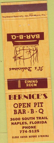 Matchbook Cover - bernice's BBQ Naples FL