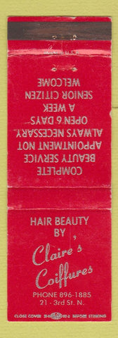 Matchbook Cover - Claire's Coiffures Salon WEAR