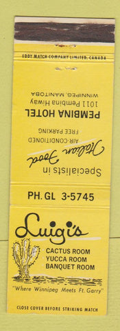 Matchbook Cover - Luigi's Restaurant Cactus Room Pembina Hotel Winnipeg MB WEAR