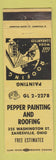 Matchbook Cover - Pepper Painting Roofing Zanesville OH