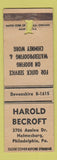 Matchbook Cover - Harold Becroft Roofing Philadelphia PA POOR