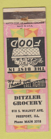 Matchbook Cover - Ditzler Grocery Freeport IL WEAR