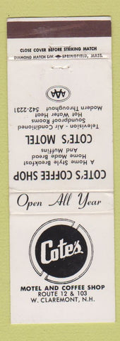 Matchbook Cover - Cote's Motel Coffee Shop West Claremont NH WEAR