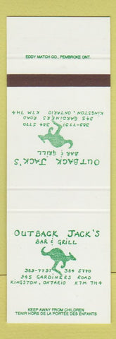 Matchbook Cover - Outback Jack's Bar Grill Kingston ON kangaroo