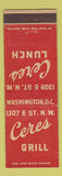 Matchbook Cover - Ceres Grill Washington DC